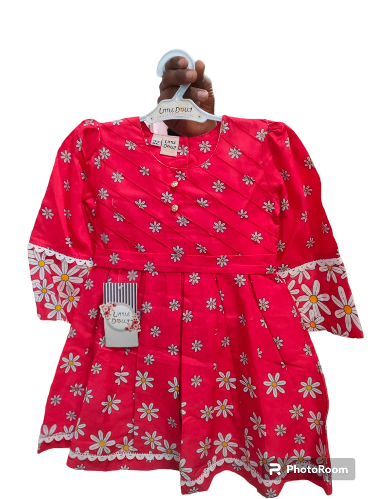 Summer Baby Girl || Cotton Frock || 2-3Year || Red Color || Code#19740