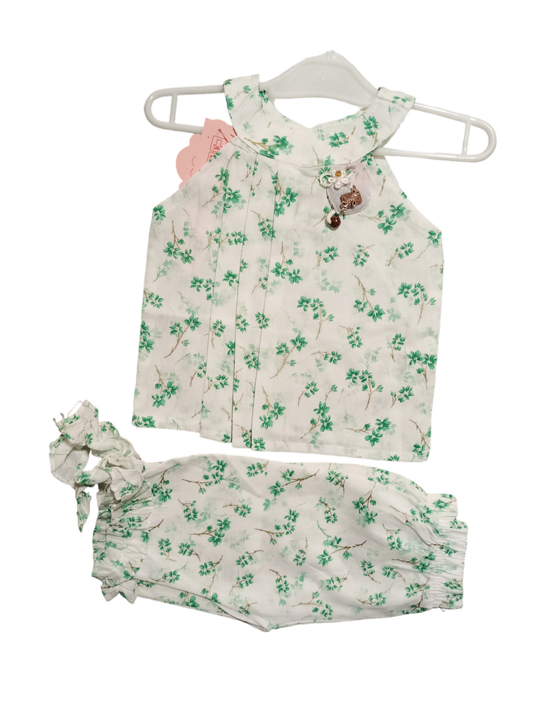 1 Size White Green Colour Dress Summer Season | Sleeveless | Loan | Kidsshop.PK | #19826