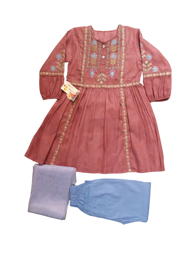 24 Size | Mehroon Colour Dress | Summer Season | Full Sleeve | Loan | Kidsshop.PK | #18820